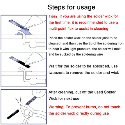 Lesnow Solder Wicks braid，Solder Sucker，10ft Length 5 Pieces No-Clean Desoldering Braided Wicks. Solder Removal Tool，Desoldering Wick Used to Remove the Solder and Disassemble Electrical Components