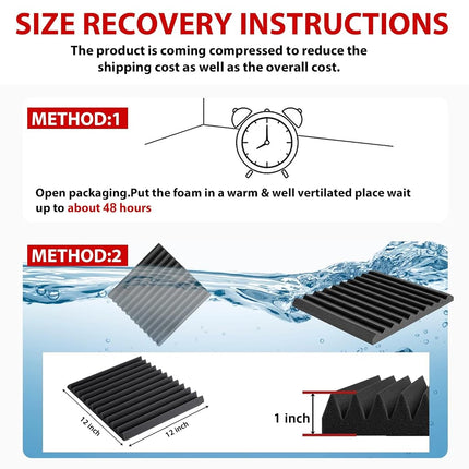FONESO Acoustic Panels, High Density Soundproof Foam Panels for Walls, Sound Absorbing Panels, Acoustic Foam Panels Fire Resistant for Studio Recording (Black, 1"x12"x12" 12Pack(with Adhesive))