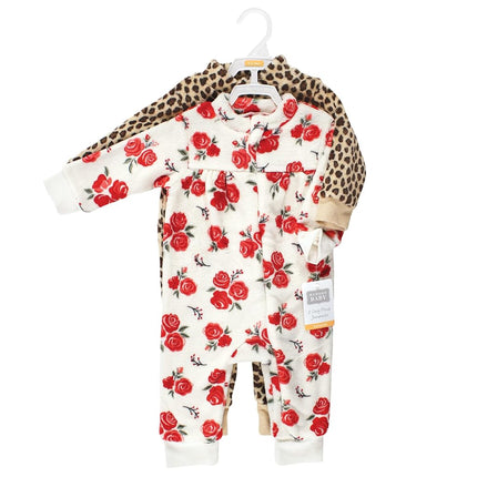 Mamelucos de felpa Hudson Baby para bebé-niñas, Leopardo Rosa Rojo, 6-9 meses