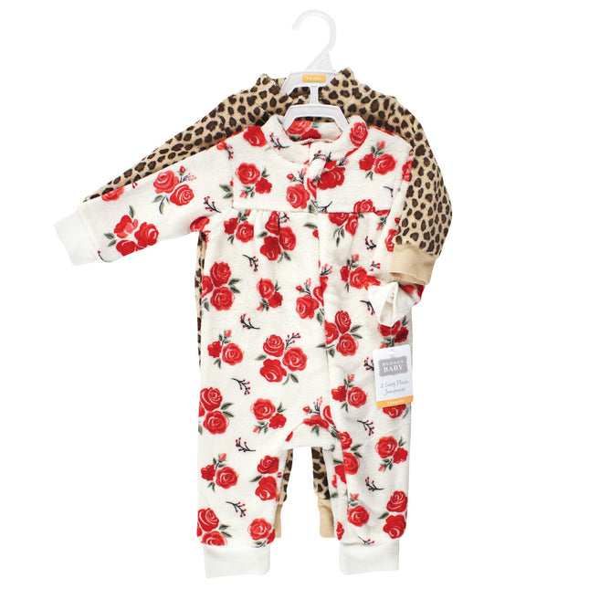 Hudson Baby baby-girls Plush Jumpsuits, Red Rose Leopard, 6-9 Months