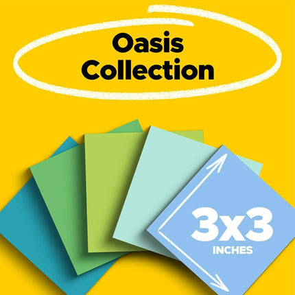 Post-it 100% Recycled Paper Super Sticky Notes, 2X The Sticking Power, 3x3 in, 12 Pads, 70 Sheets/Pad, Oasis Collection (654R-12SST)