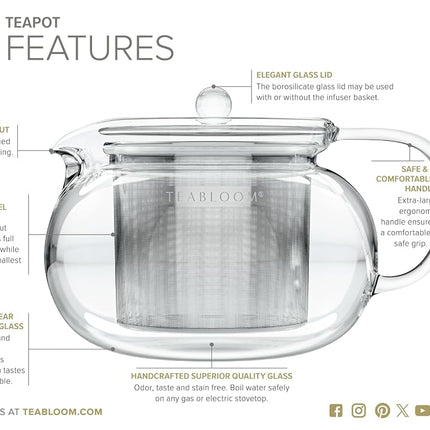 Teabloom Kyoto 2-in-1 Tea Kettle/Tea Maker – Heatproof Glass Teapot with Removable Loose Tea Filter – Tea Connoisseur's Choice