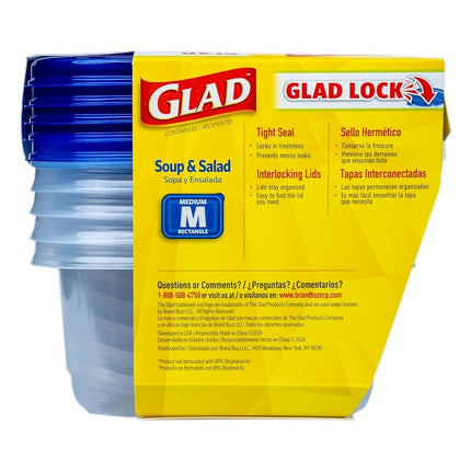 GladWare Soup & Salad Food Storage Containers for Everyday Use | Medium Rectangle Containers for Food Storage | Containers Hold up to 24 Ounces of Food, 5 Count Set