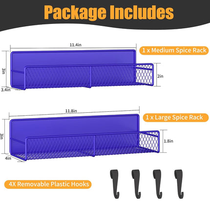 Magnetic Spice Rack for Refrigerator, 2 Pack 100% Metal Strong Magnet Shelf, Space Saving Spice Organizer W/Hooks, Movable Magnetic Fridge Shelf, Kitchen Home Laundry Storage Organization,Purple Blue