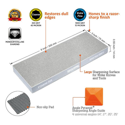 SHARPAL 168H Large 8" x 3" Dual-Grit Diamond Sharpening Stone