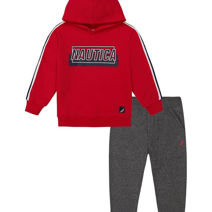 Nautica boys 2pc Fleece Pant Set, Tango Red/Stealth Heather, 12 Months