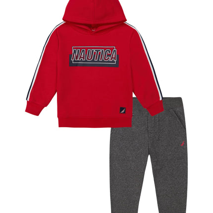 Nautica boys 2pc Fleece Pant Set, Tango Red/Stealt