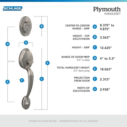 SCHLAGE Plymouth Single Cylinder Handleset and Georgian Knob, Antique Brass (F60 PLY 609 GEO)
