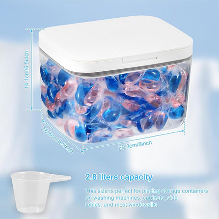 Laundry Pods Container, Automatic Pop-Up Dishwasher Pod Holder Sealed Containter Box, 94oz / 5.8lb Capacity Clear Large Storage Case with Measuring Cup (2.8L)
