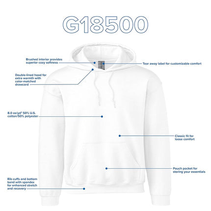 Gildan Men's Fleece Hooded Sweatshirt, Style G18500 Hooded Sweatshirt, White, 3XL