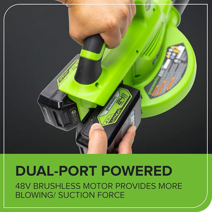 Greenworks 48V (24V x 2) 520 CFM Brushless Leaf Blower/Vacuum w/ (2) 4.0Ah Battery & Dual Port Charger