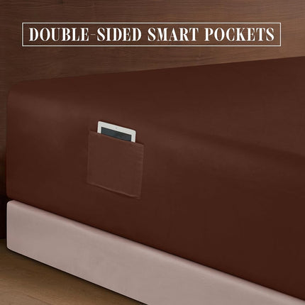Elegant Comfort 4-Piece Bed Sheet Set - Luxury Bedding 1500 Premium Hotel Quality Microfiber, All Around Elastic 18-24 Inches Deep Fitted Sheet- Extra Deep Pocket Sheets, King, Brown