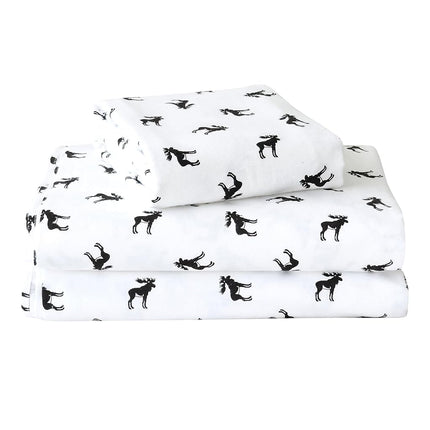 Elegant Comfort Ultra Soft 4-Piece 100% Turkish Cotton Flannel Sheet Set - Holiday Christmas Flannel Sheets, Warm and Cozy Anti-Pill Premium Quality, Deep Pocket Fitted Sheet- Twin, Black Elk