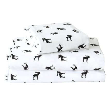 Elegant Comfort Ultra Soft 4-Piece 100% Turkish Cotton Flannel Sheet Set - Holiday Christmas Flannel Sheets, Warm and Cozy Premium Quality, Deep Pocket Fitted Sheet- Full, Black Elk