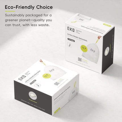 EKO 12.9 Gallon / 45-49 Liter, 110 Count Drawstring Trash Bags, Extra-Strong Unscented Garbage Bags, Easy-Dispense Roll for Kitchen & Household Use, Resists Tears, Leaks and Punctures, Code J, White