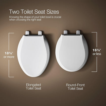 Kohler 4636-RL-0 Cachet ReadyLatch Elongated Toilet Seat, Quiet-Close Lid and Seat, Countoured Seat, Grip-Tight Bumpers and Installation Hardware, White, 18.04" L x 14.18" W