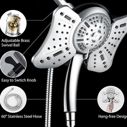 Pommeau de douche GRICH 2.5GPM avec douchette à main combinée : 2 en 1 Pommeaux de douche pluie haute pression et douchette à main, 9 modes/réglages de pulvérisation Pommeau de douche détachable avec tuyau de 60 pouces