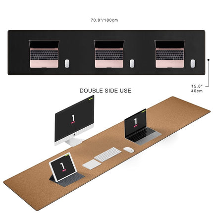 MAIDERN 180 x 40cm Desk Pad, Large Desk Mat, Cork & Leather Large Mouse pad for Desk, Waterproof Computer Desk Pad for Gaming Home Office (Black)