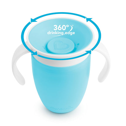 Vaso entrenador Munchkin Miracle 360, verde/azul, 207 ml, 2 unidades * Etiquetas impermeables incluidas para personalizar el vaso de tu pequeño *