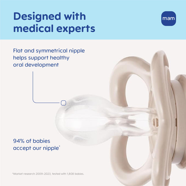 Chupete para bebé MAM Variety Pack, incluye 3 tipos de chupetes, la forma del pezón ayuda a promover un desarrollo bucal saludable, 3 unidades, de 0 a 6 meses, niño