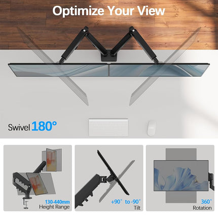 MOUNTUP Dual Monitor Gas Spring Arm Desk Mount for 13 to 32 Inch Screens