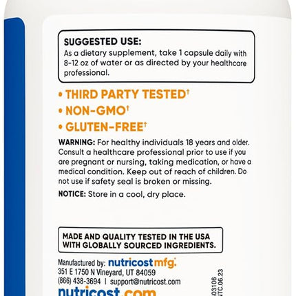 Nutricost Zinc Gluconate 120 Veggie Capsules (50mg) - Gluten Free and Non-GMO