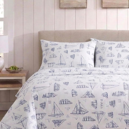 Nautica - Twin XL Sheets, Cotton Percale Bedding Set, Coastal Home Decor, Dorm Room Essentials (Whitewood Sail Blue, Twin XL)