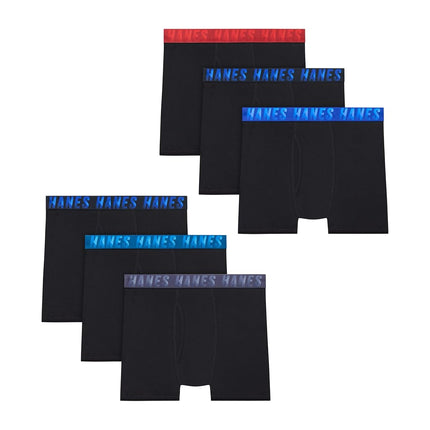 Hanes Boys Moves Breathable Boxer Brief Underwear, Performance Stretch Boxer Briefs for Boys, Moisture-Wicking, 6-pk, Black, X-Large