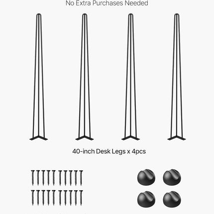VEVOR Hairpin Table Legs 22" Black Set of 4 Desk Legs 880lbs Total Load Capacity Hairpin Desk Legs 3 Rods for Bench Desk Dining End Table Chairs Carbon Steel DIY Heavy Duty Furniture Legs