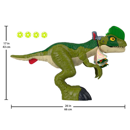 Fisher-Price Imaginext Jurassic World Dinosaur Toy Thrash Attack Dilophosaurus 16+ Inch Figure with Lights & Sounds for Kids Ages 3+ Years, HVY16