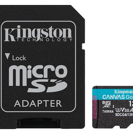 Kingston Canvas Go Plus microSDXC Memory Card Gen4 200MB/s A2 U3 V30 128GB Card + Adapter-SDCG4/128GB