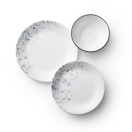 Corelle 18-piece Dinner Set, Indigo Speckle, Blue and White for 6, Chip Resistant Dinnerware, Includes 26cm Dinner Plates, 17cm Salad/Side Plates and 530ml Soup/Cereal Bowls