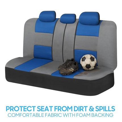 BDK PolyPro Car Seat Covers Full Set in Blue & Gray – Front and Rear Split Bench Seat Covers for Cars, Easy to Install Car Seat Cover Set, Car Accessories for Auto Trucks Van SUV