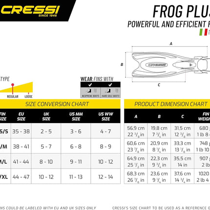 Cressi Men's Cressi Frog Plus Open Heel Scuba Fins, Black Yellow, S M UK 7 8 - EU 38 41