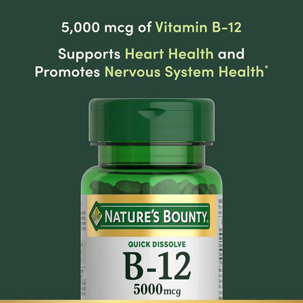 Nature's Bounty Vitamin B12 5000 mcg Quick Dissolve Tablets, Natural Cherry 40 ea