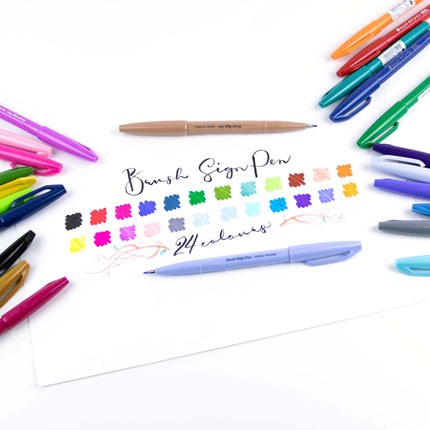 Pentel Arts Sign Pens with Brush Tip, Multi-Colour, 12 Count (Pack of 1)