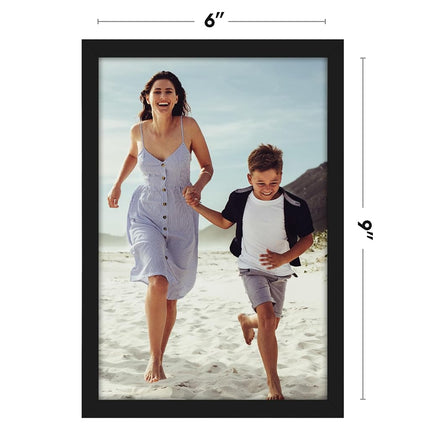 Americanflat 6x9 Picture Frame with Shatter-Resistant Glass - Streamline Collection - Thin Border Photo Frame for Tabletop and Wall Display - Hanging Hardware and Easel Stand Included - Black