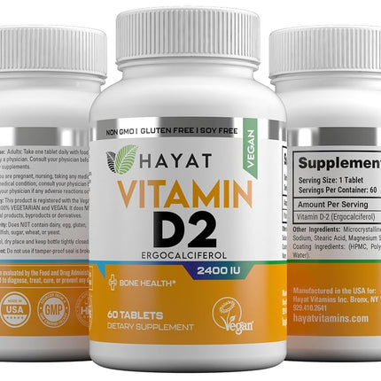 Hayat Vitamins Vegan Natural Vitamin D 2400 IU, D2 (Pack of 2)