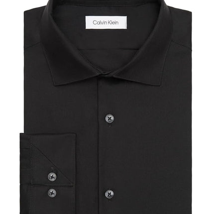 Calvin Klein Men's Dress Shirt Slim Fit Non Iron Stretch Solid, Jet Black, 18.5" Neck 34"-35" Sleeve