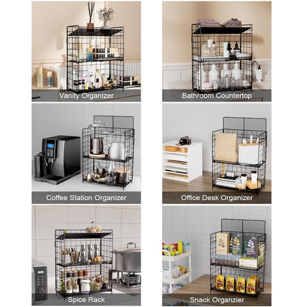 DTUQYX Organisateur d'étagère à épices, étagère à épices à 3 niveaux réglable en hauteur pour armoire, sans installation, étagère de rangement pliable polyvalente, convient pour la cuisine/la salle de bain/la maison/le bureau