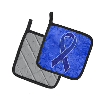 Caroline's Treasures Dark Blue Ribbon for Colon Cancer Awareness Pair of Pot Holders, 7.5HX7.5W, Multicolor