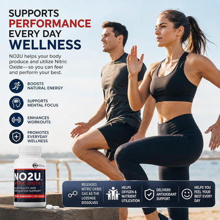 NO2U Bryan NITRICEUTICALS - Natural Nitric Oxide Supplements for Men & Women - Promotes Blood Circulation, Oxygen & Nutrient Delivery, Daily Wellness Support - No Gluten or Dairy - 60 Vegan Lozenges