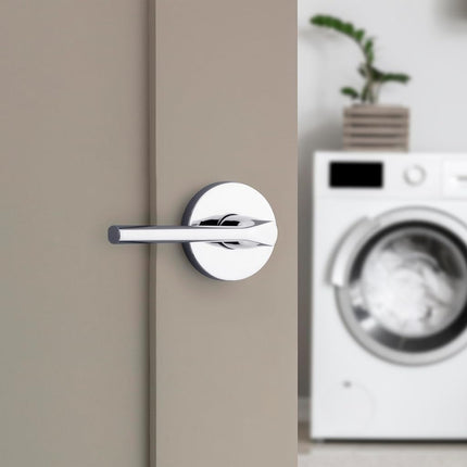 Kwikset Lisbon Interior Passage Door Handle, Round Lever for Closet and Hallway Doors, Reversible Non-Locking Handle Lever, Polished Chrome