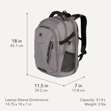 SWISSGEAR Travel Tech Elite USB ScanSmart Laptop Backpack Fits up to 16-Inch Laptop with TSA Lay-Flat for School & Trips, Grey Ballistic, 18-Inch