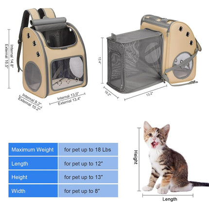 COVONO Expandable Cat Backpack Carrier for Cats & Small Dogs Up to 18 lbs
