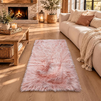 EasyJoy Faux Sheepskin Rug, Fluffy Faux Fur Rug, Ultra Soft Shag Area Rug with Non-Slip Backing for Bedroom, Living Room, Nursery, Kids Room(2 x 4 ft Rectangle, Frosted Bottom Pink)
