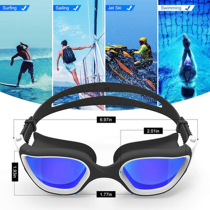 ZIONOR Lunettes de Natation, G1 Grand Angle Polarisées Anti-UV Anti-Buée Étanches avec Verres Miroirs/Fumée Sangle Réglable Confort pour Adultes Hommes Femmes Juniors - Nage en Eau Libre/Intérieur