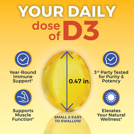 Vitamin D3 5000 IU, 360 Softgels - High Potency Vitamin D Made with Organic Coconut Oil, Vitamin D for Healthy Immune Function, Bone Health & Muscles Function