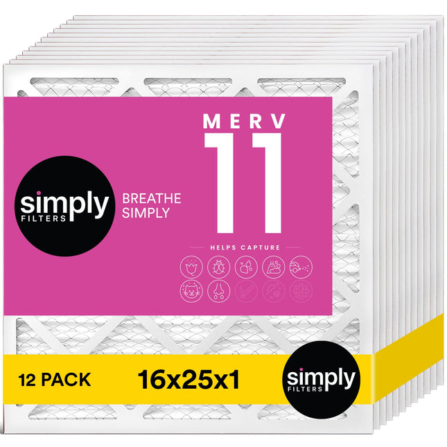 Simply 16x25x1 Air Filter, Merv 11, 12 Pack, For H