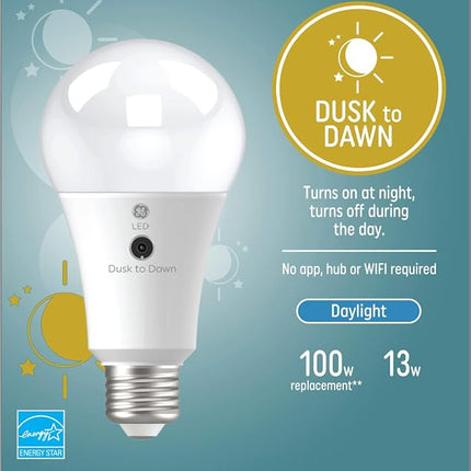 GE Lighting LED+ Dusk to Dawn Outdoor Light Bulb, Sunlight Sensor, Daylight, Automatic On/Off Light Sensing Bulb, A21 Light Bulb (1 Pack)